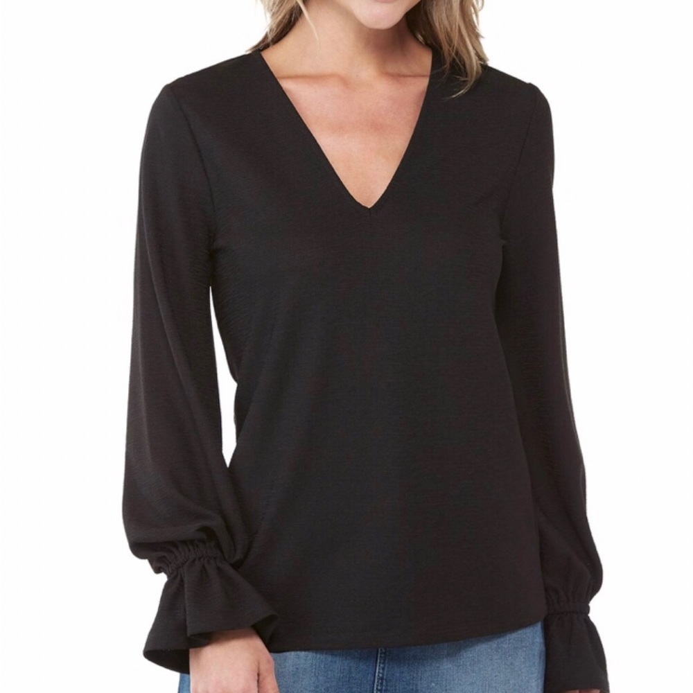 INC International Concepts Black Faux Wrap Top   Size PL   NWT